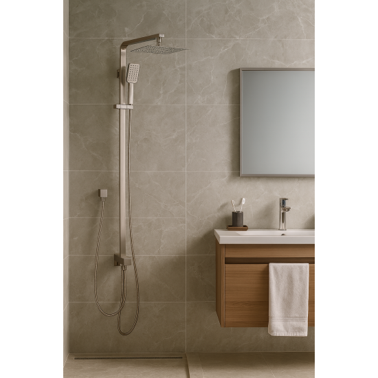 10 inch 250mm Square Brushed Nickel Twin Shower Set Top/Bottom Inlet 10 inch 250mm Square Brushed Nickel Twin Shower Set Top/Bottom Inlet